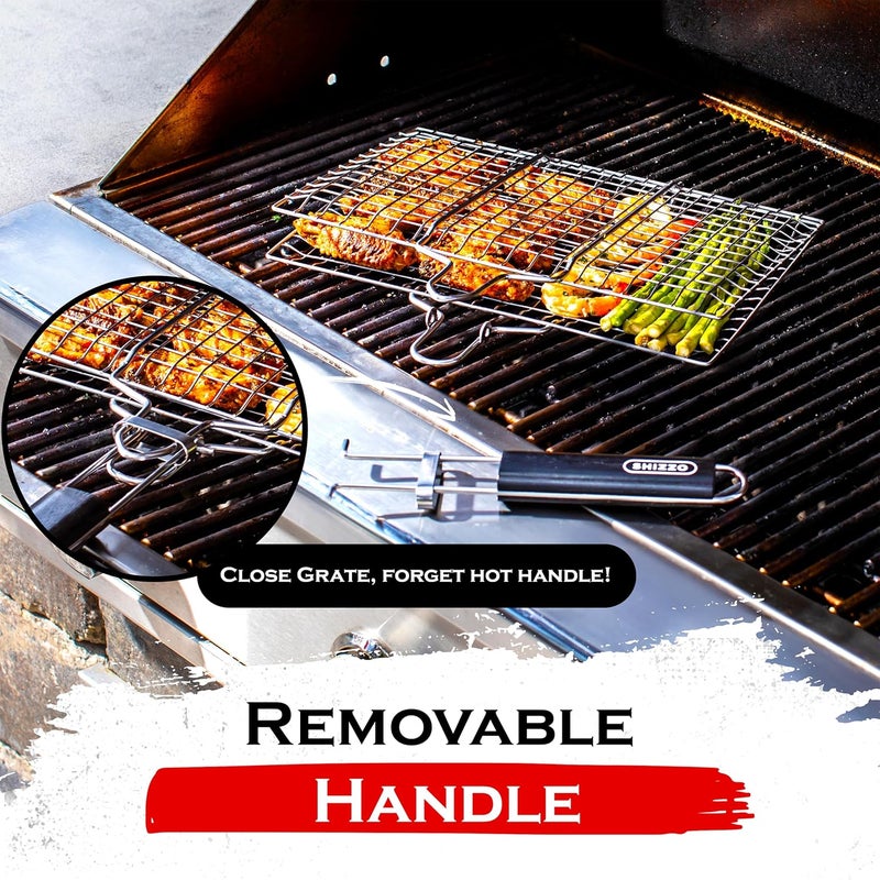 SHIZZO Shallow Grill Basket Set, Grilling Accessories Barbecue BBQ, Stainless Steel Folding Portable Outdoor Camping Rack for Fish, Shrimp, Vegetables, Cooking Accessories, Gift for Family, Freinds - Image 4